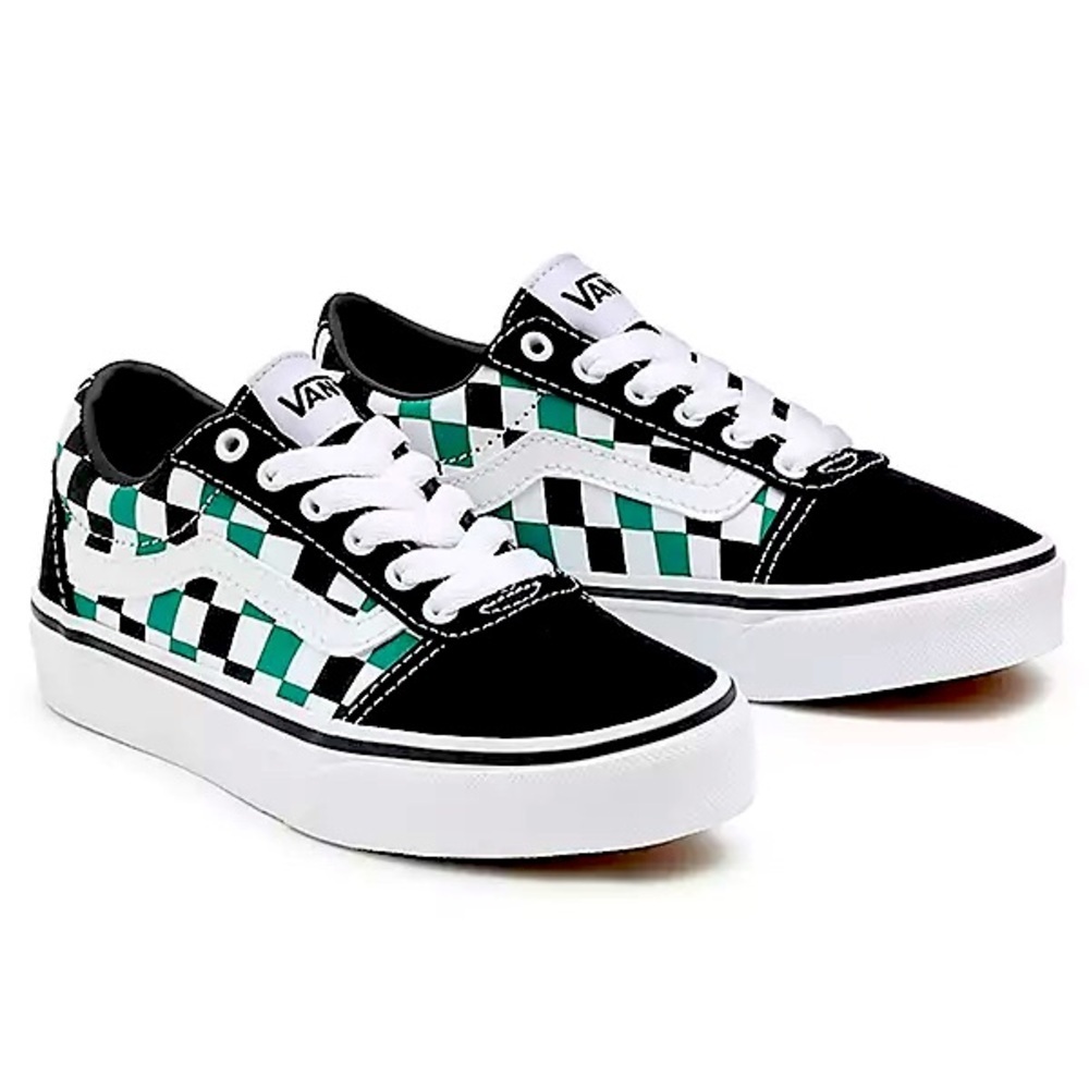Vans Kids Off The Wall Checker Canvas Sneaker | Size 4 | Black | Green | White |